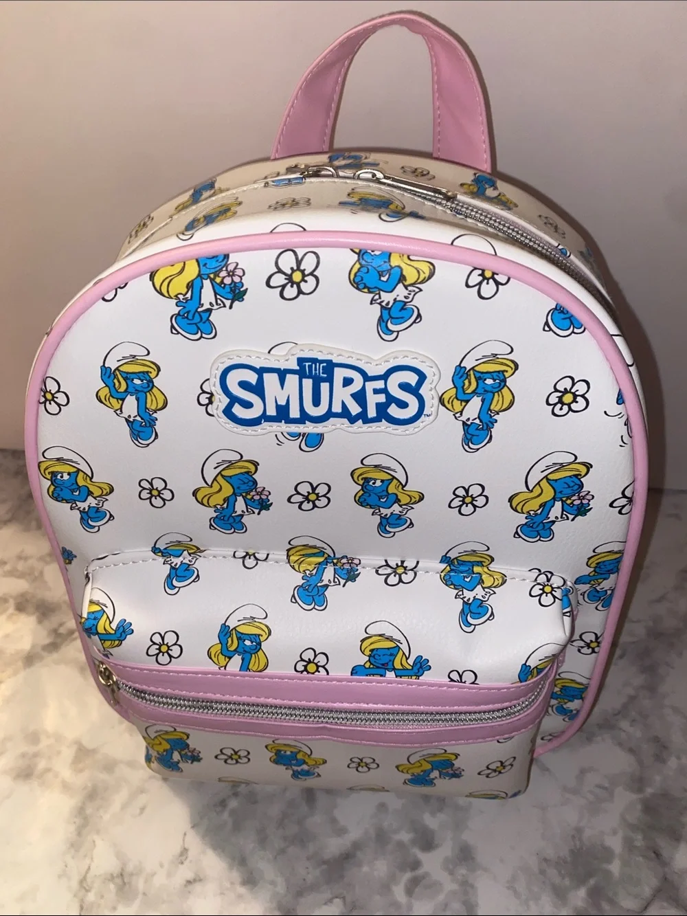 Claire's The Smurfs Mini Backpack - White, Pink, Blue, Yellow